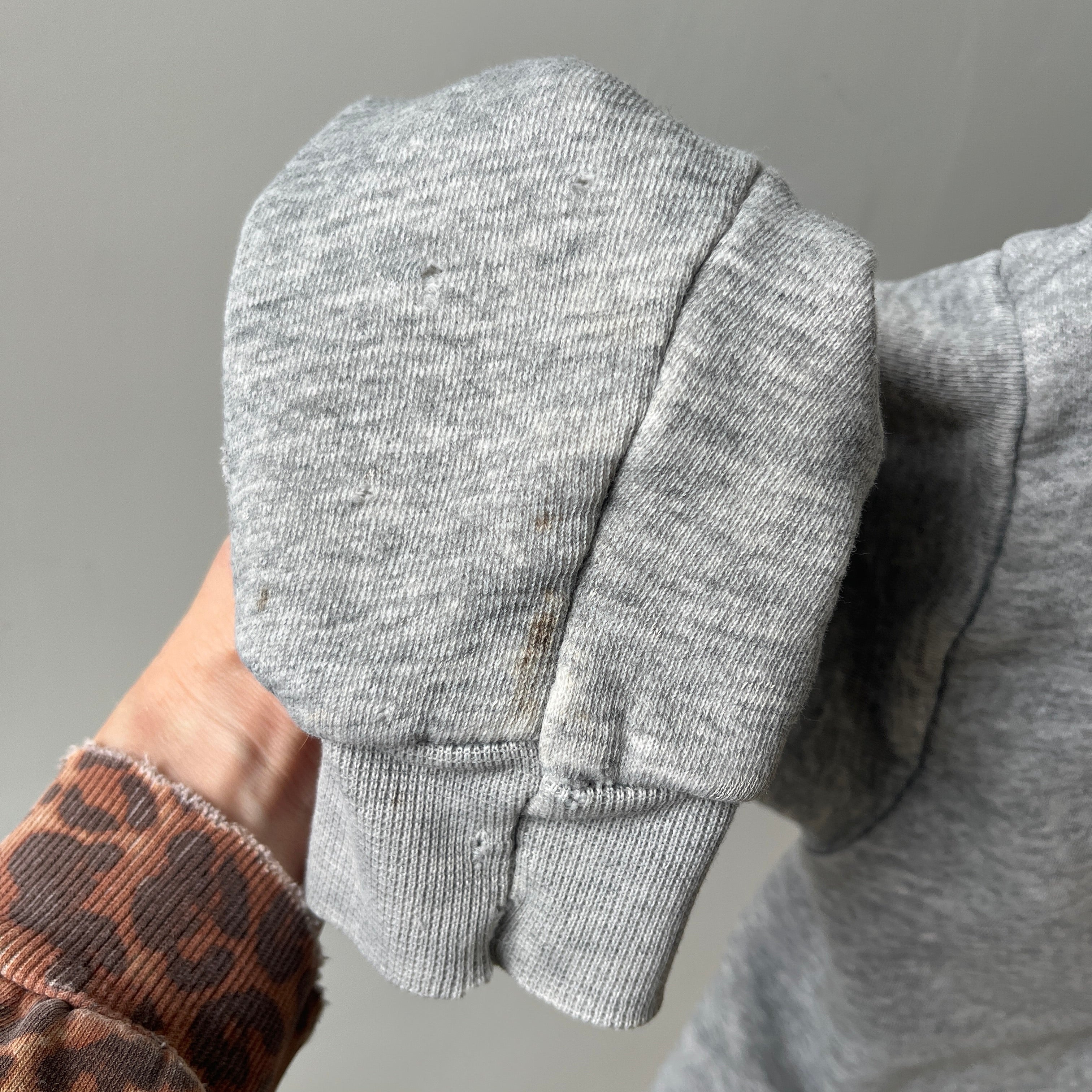 1970s Insulated Blank Gray Zip Up Hoodie - Perfectly Beat Up