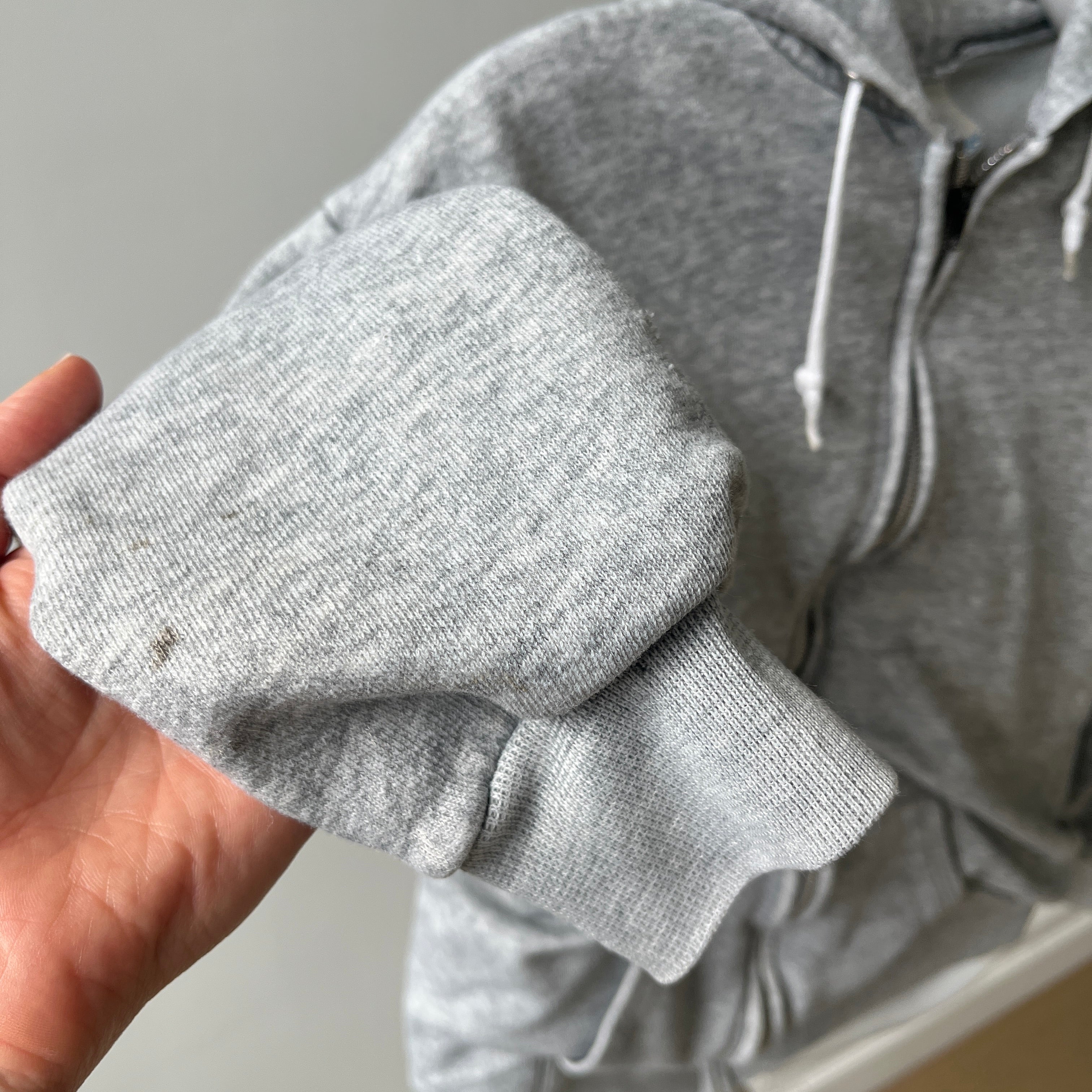 1970s Insulated Blank Gray Zip Up Hoodie - Perfectly Beat Up