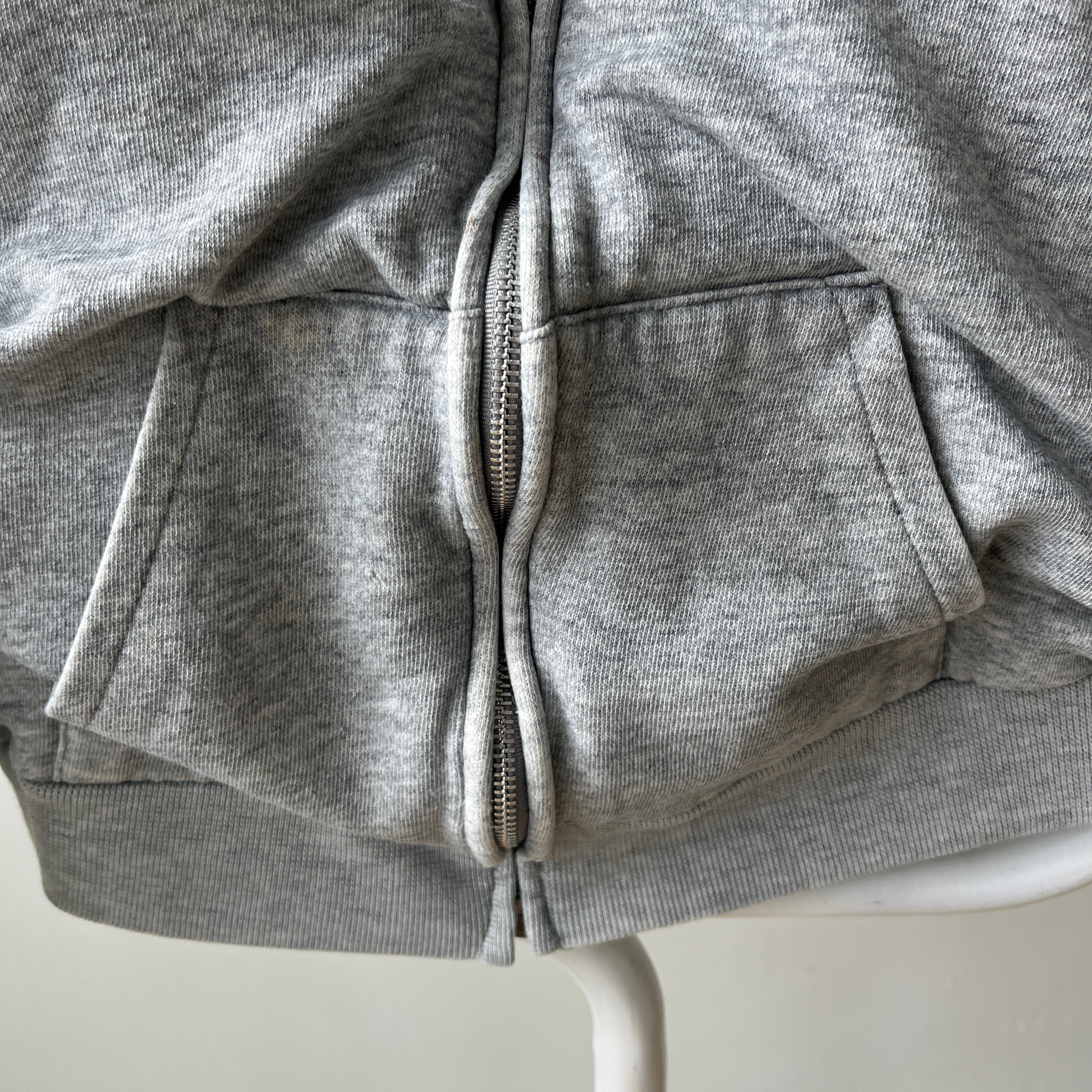1970s Insulated Blank Gray Zip Up Hoodie - Perfectly Beat Up