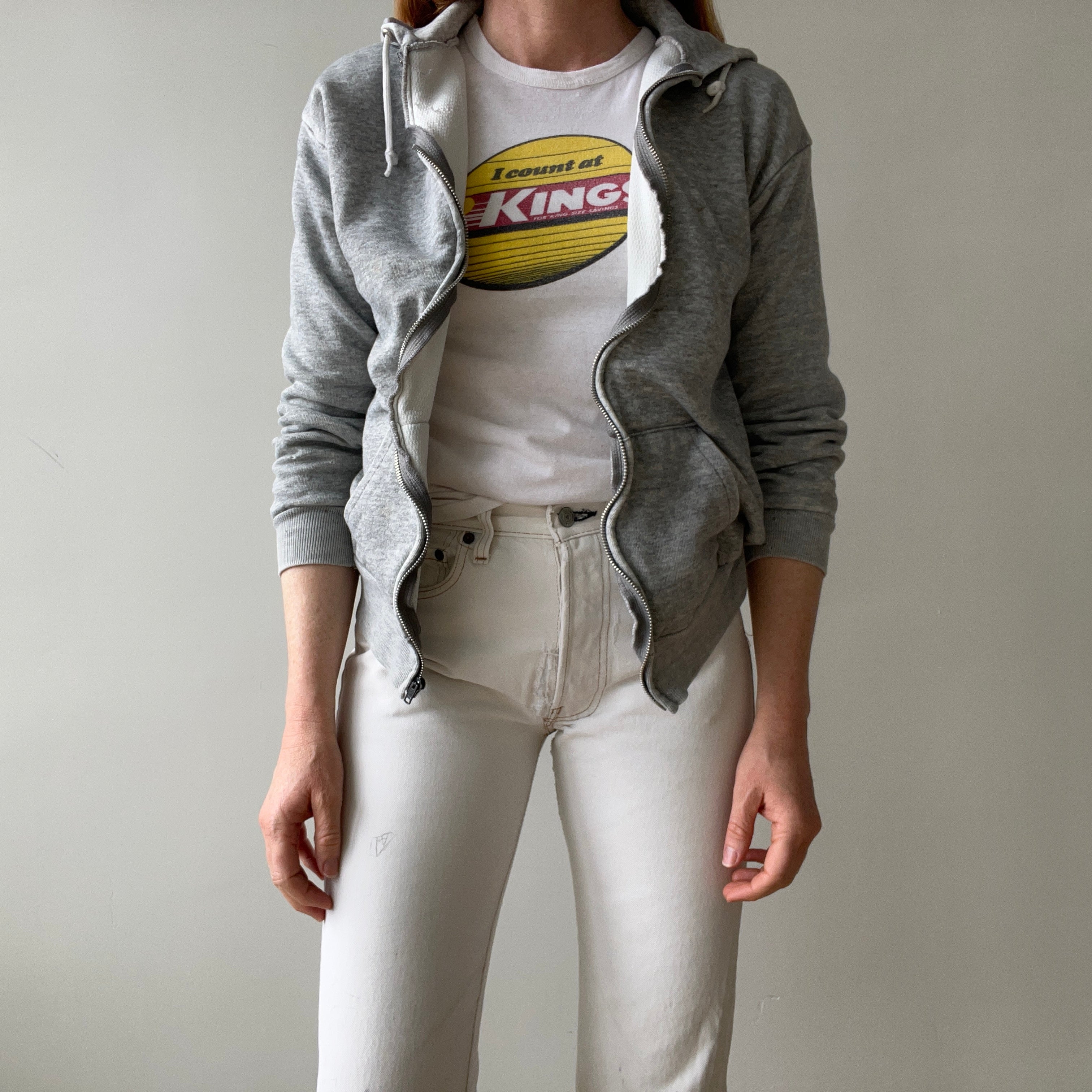 1970s Insulated Blank Gray Zip Up Hoodie - Perfectly Beat Up