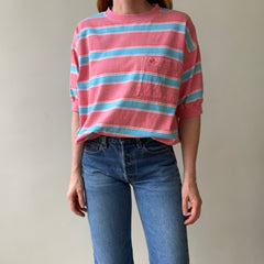 1980s Striped Pocket T-Shirt Cut Like a Sweatshirt