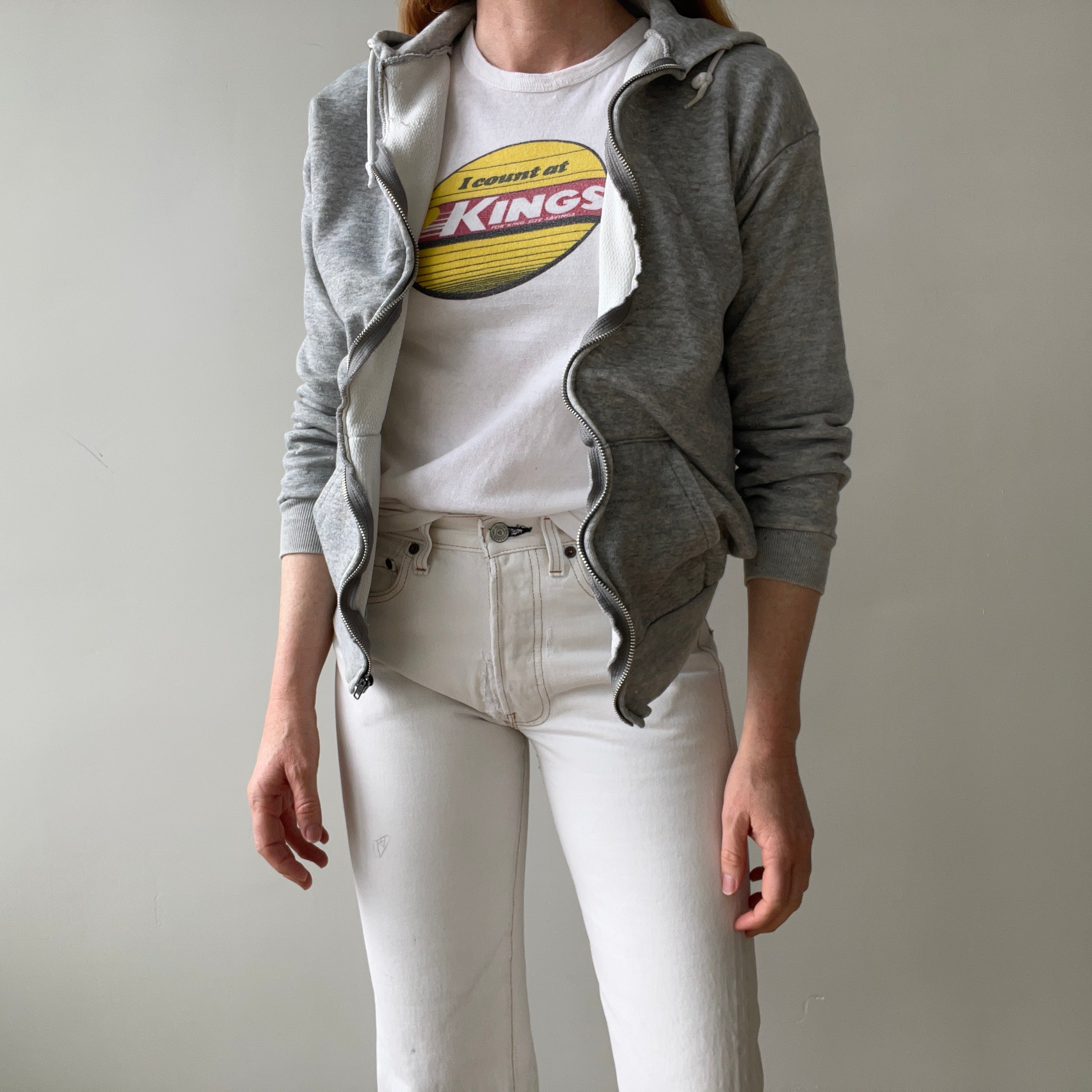 1970s Insulated Blank Gray Zip Up Hoodie - Perfectly Beat Up