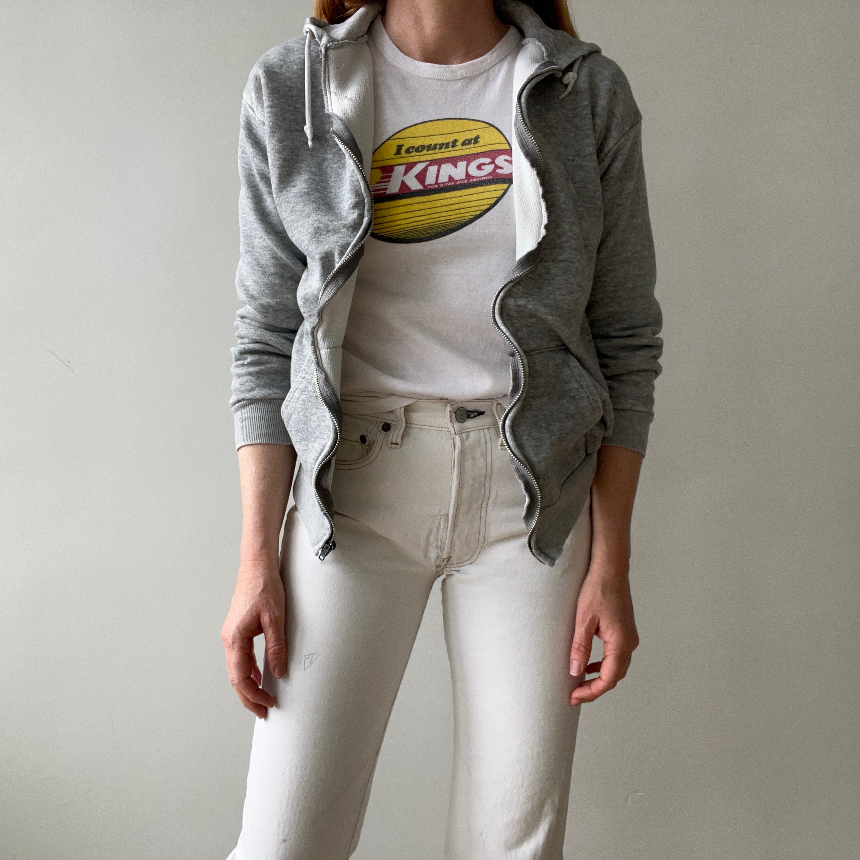 1970s Insulated Blank Gray Zip Up Hoodie - Perfectly Beat Up