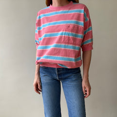 1980s Striped Pocket T-Shirt Cut Like a Sweatshirt