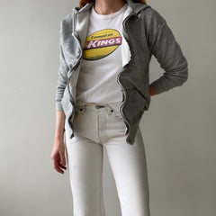 1970s Insulated Blank Gray Zip Up Hoodie - Perfectly Beat Up
