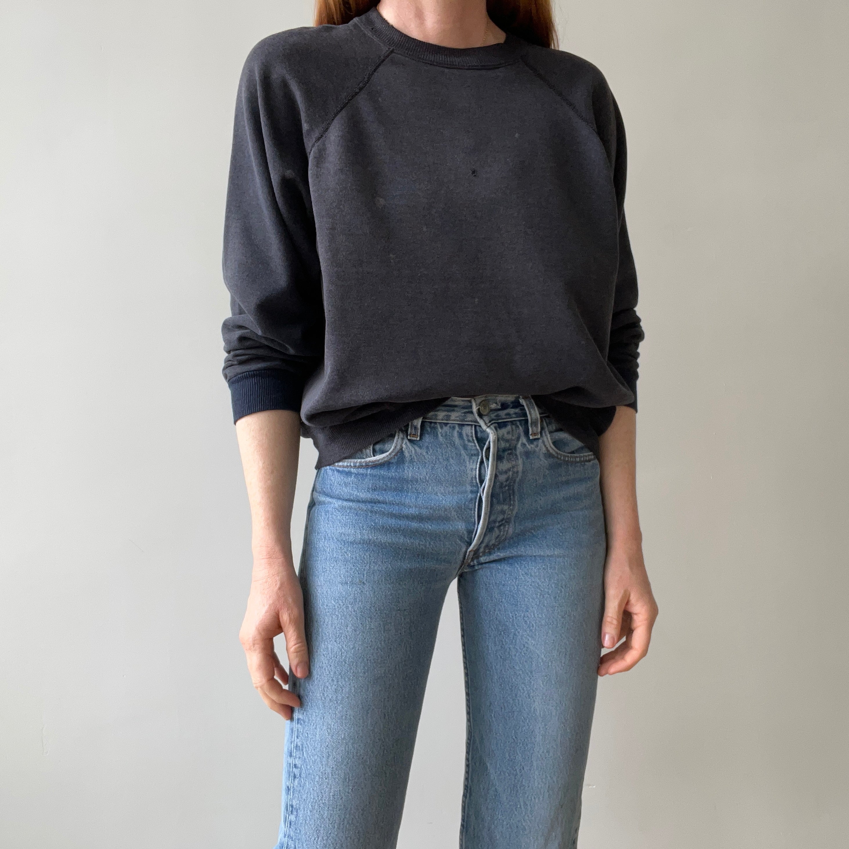 1980s Perfectly Faded Worn, Small Holes, Contrast Cuffs Dream Boat Raglan