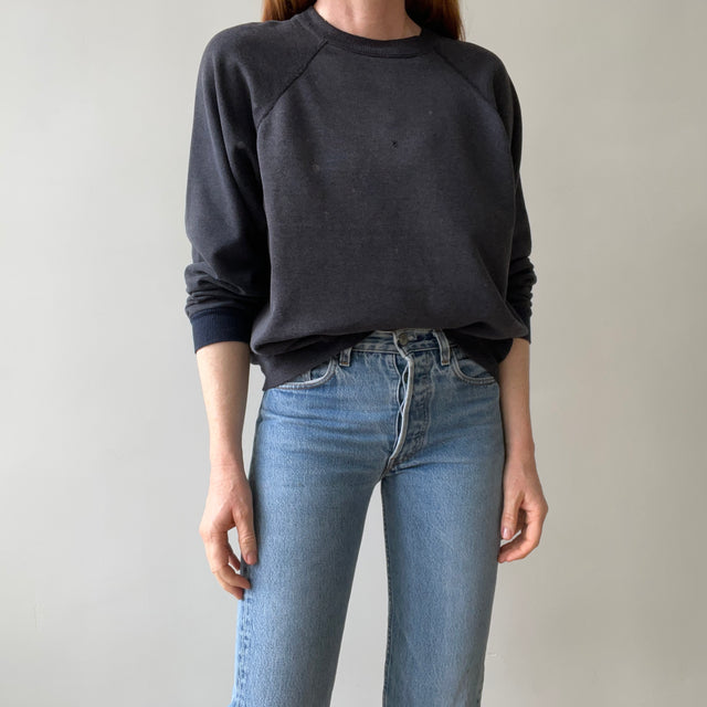 1980s Perfectly Faded Worn, Small Holes, Contrast Cuffs Dream Boat Raglan