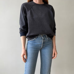 1980s Perfectly Faded Worn, Small Holes, Contrast Cuffs Dream Boat Raglan