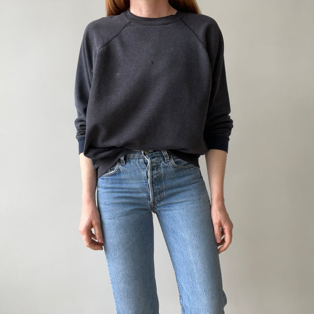 1980s Perfectly Faded Worn, Small Holes, Contrast Cuffs Dream Boat Raglan