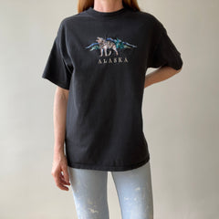 1990s Faded Black Embroidered Wolf T-Shirt