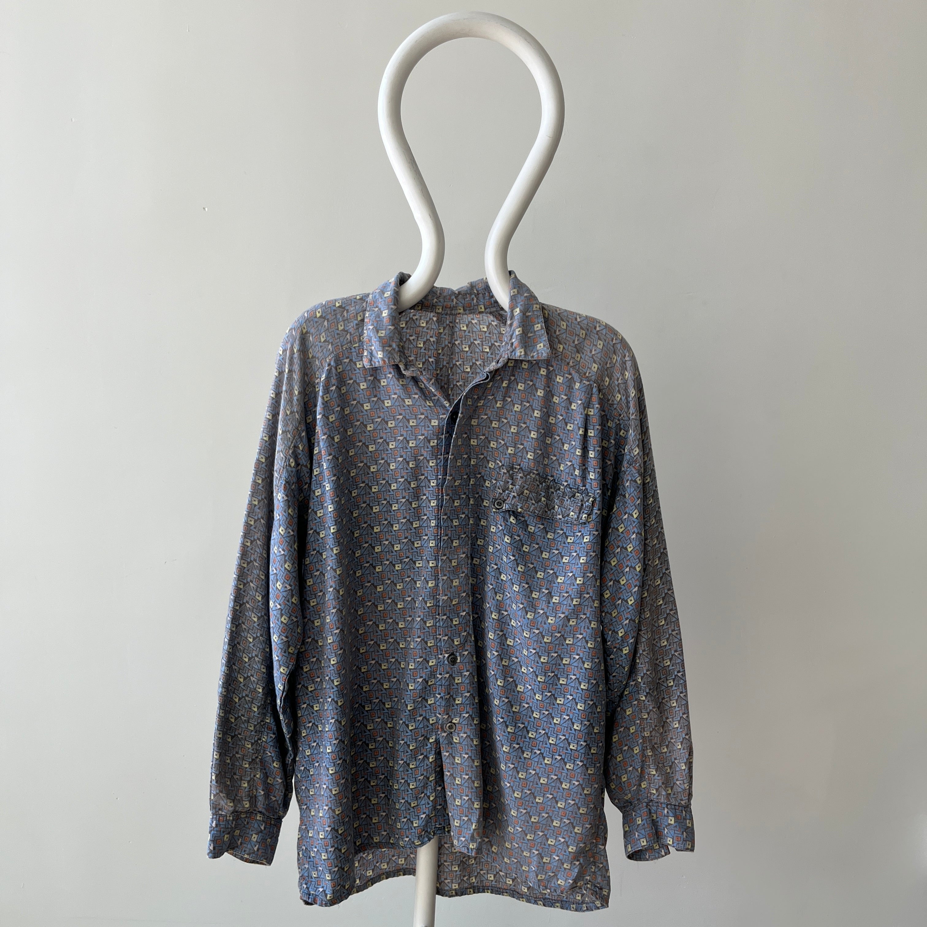 1980s Geometric Print Button Down Shirt