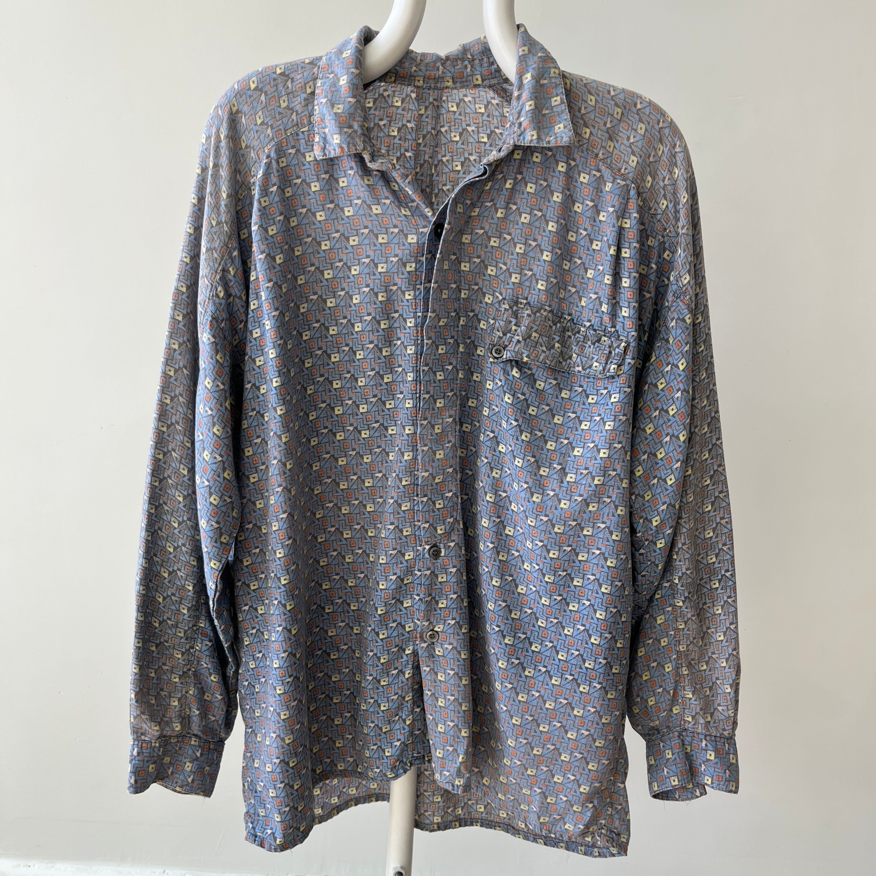 1980s Geometric Print Button Down Shirt