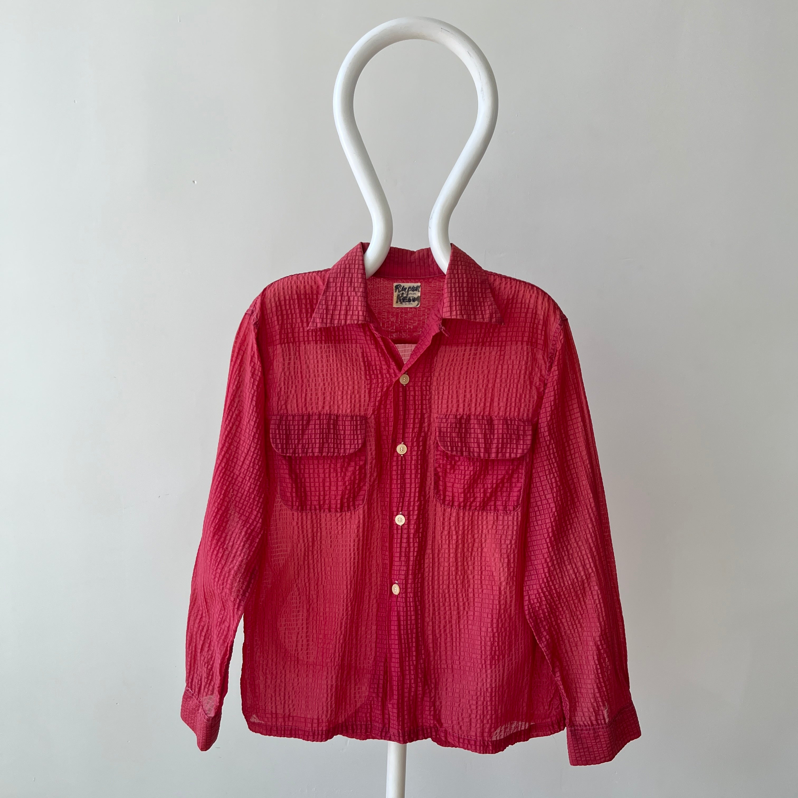 1950s Red Sheer Loop Collar Button Down Shirt