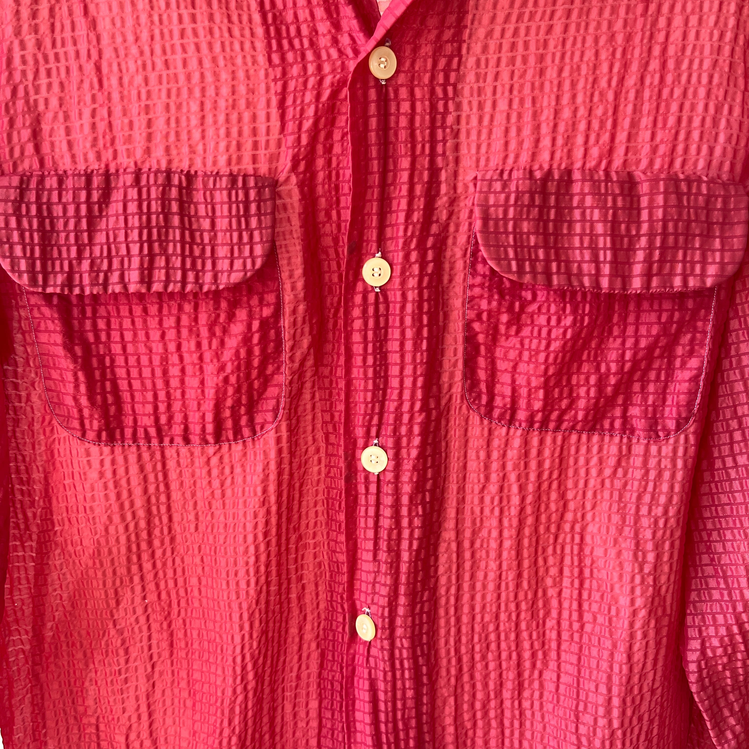 1950s Red Sheer Loop Collar Button Down Shirt