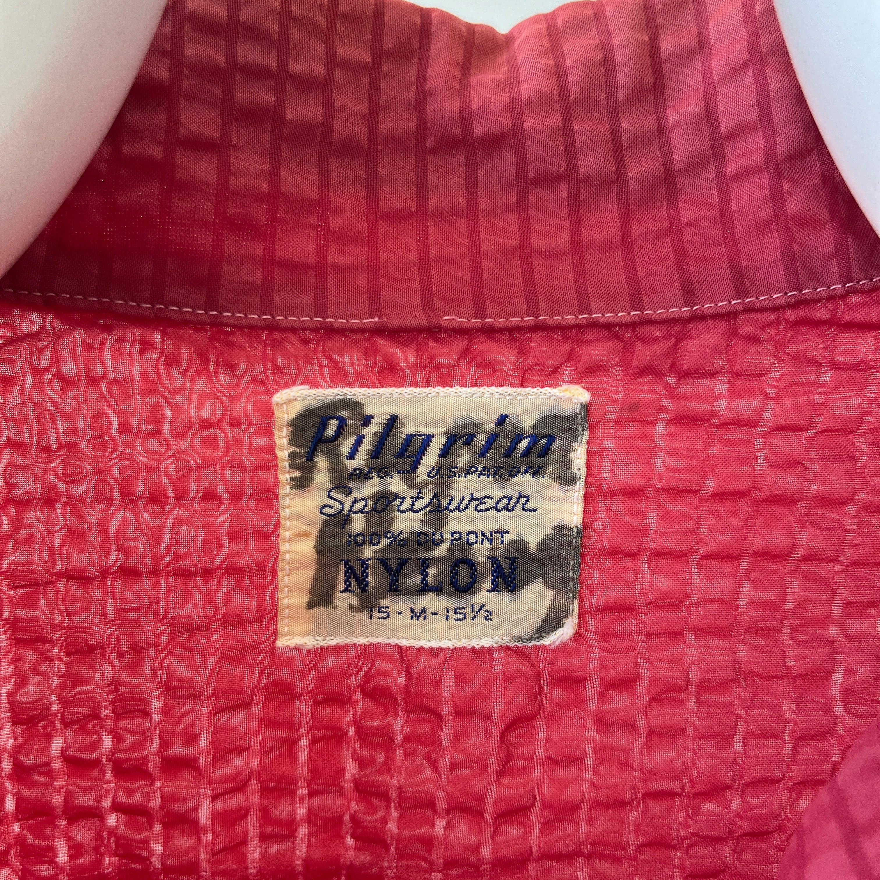 1950s Red Sheer Loop Collar Button Down Shirt