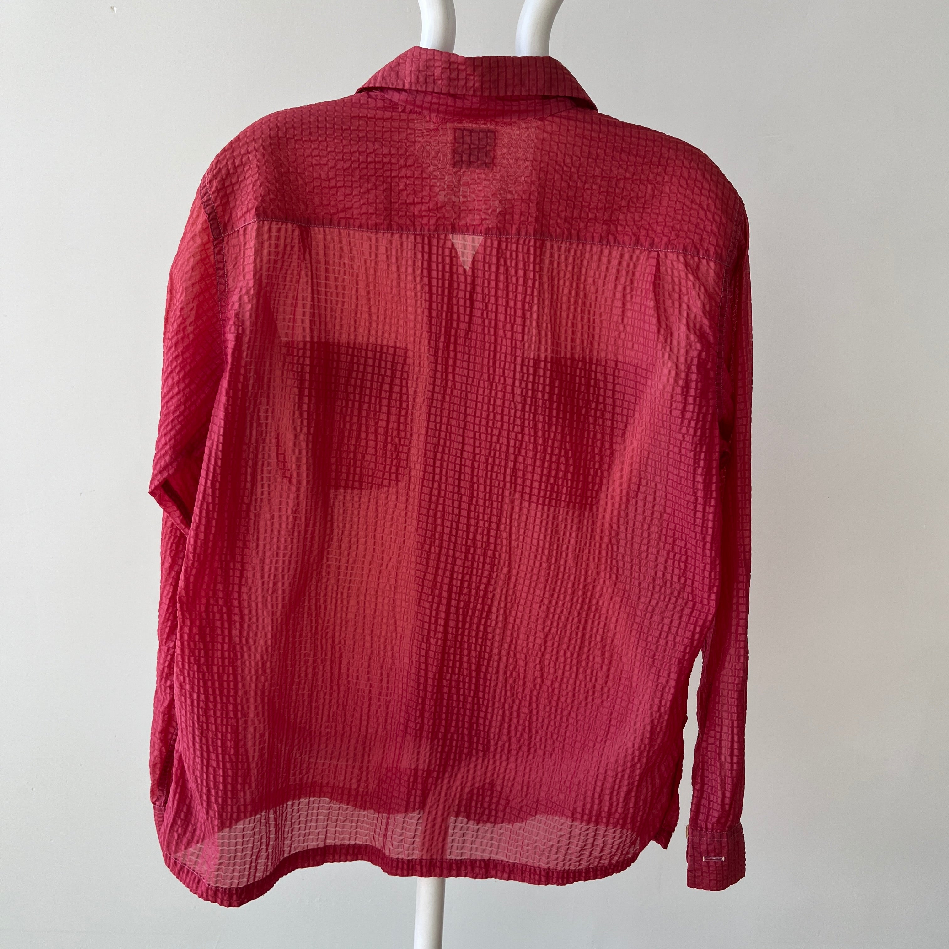 1950s Red Sheer Loop Collar Button Down Shirt