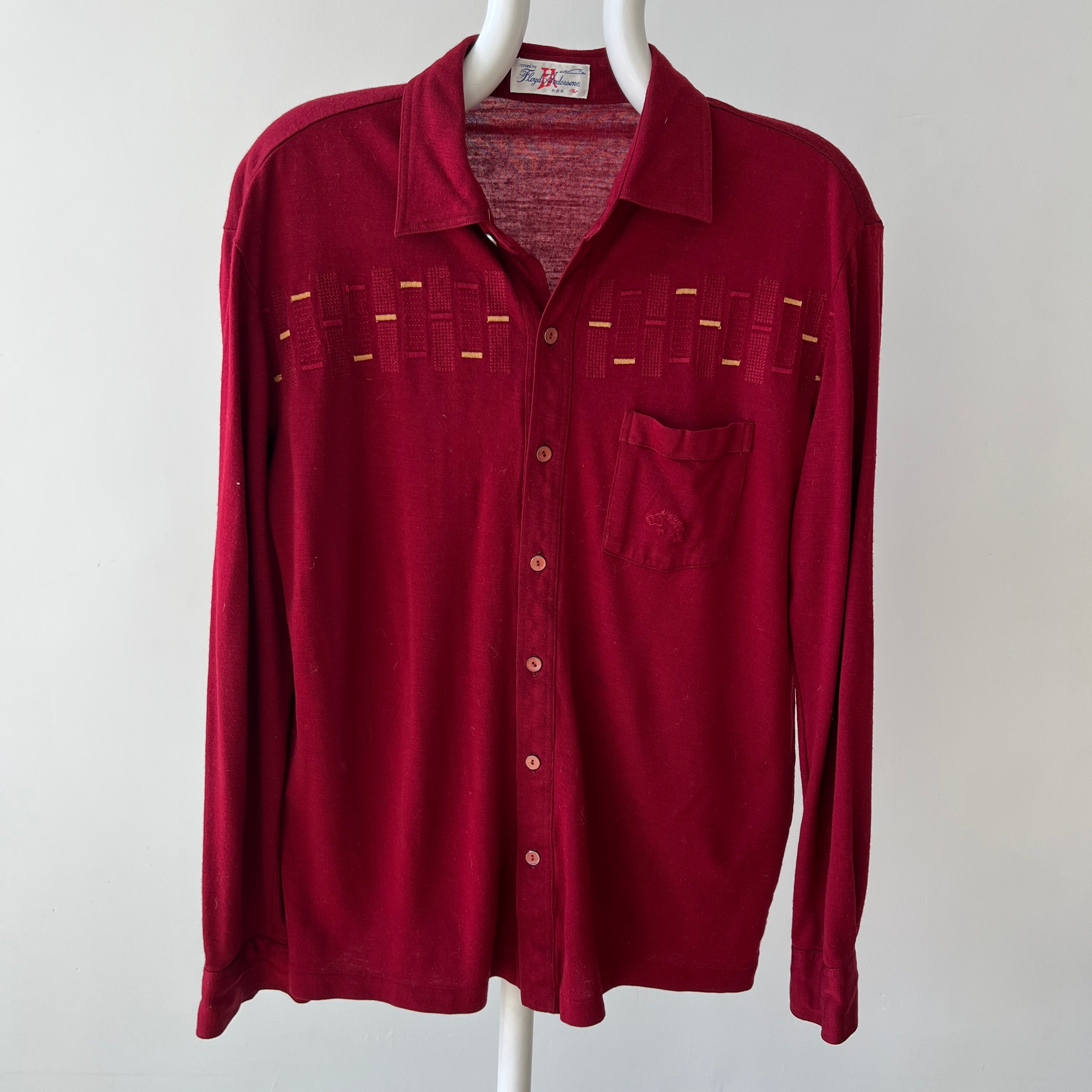 1950s Dark Red Cotton Rockabilly Button Down Shirt