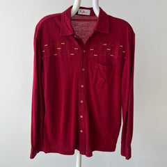1950s Dark Red Cotton Rockabilly Button Down Shirt