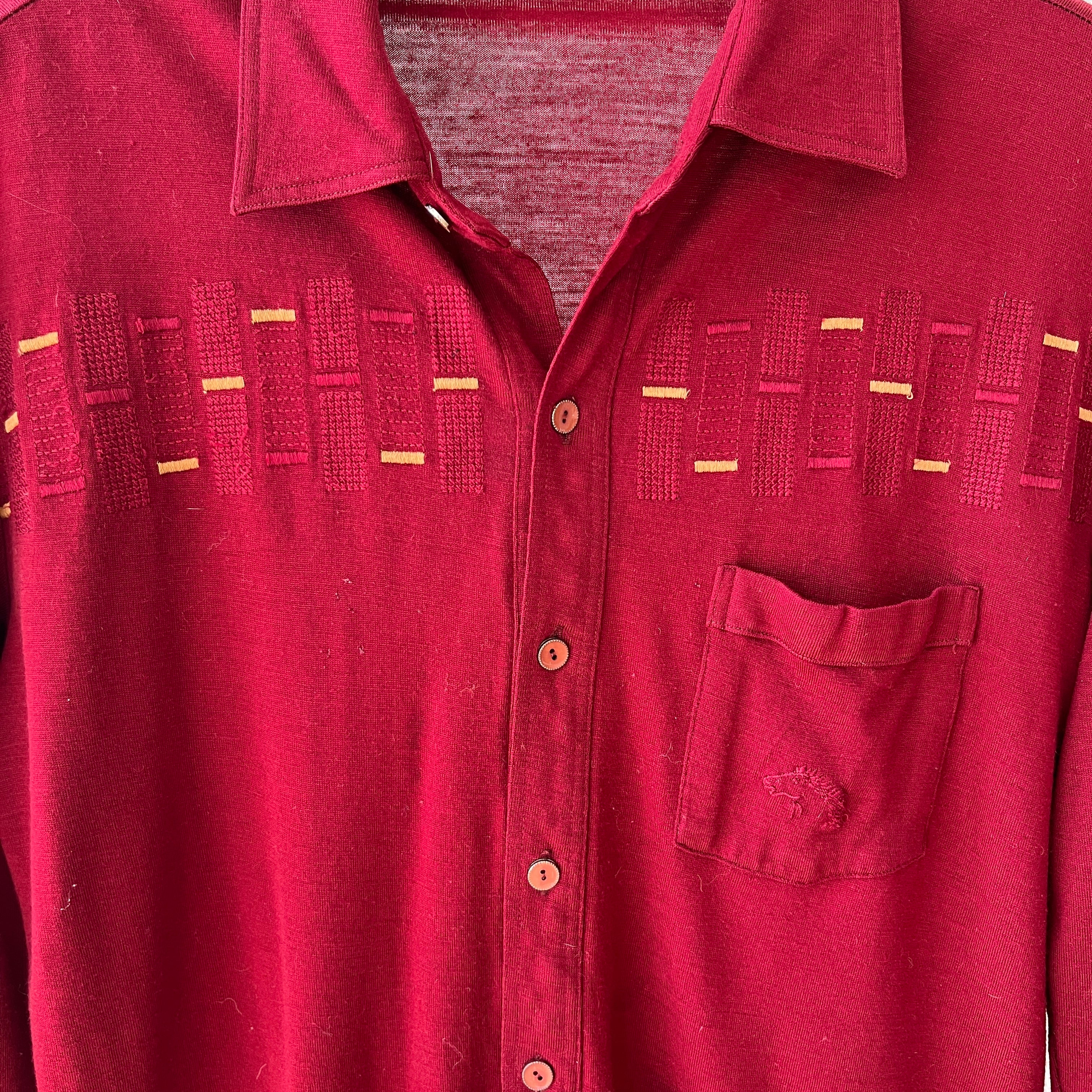 1950s Dark Red Cotton Rockabilly Button Down Shirt