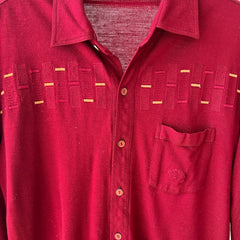 1950s Dark Red Cotton Rockabilly Button Down Shirt