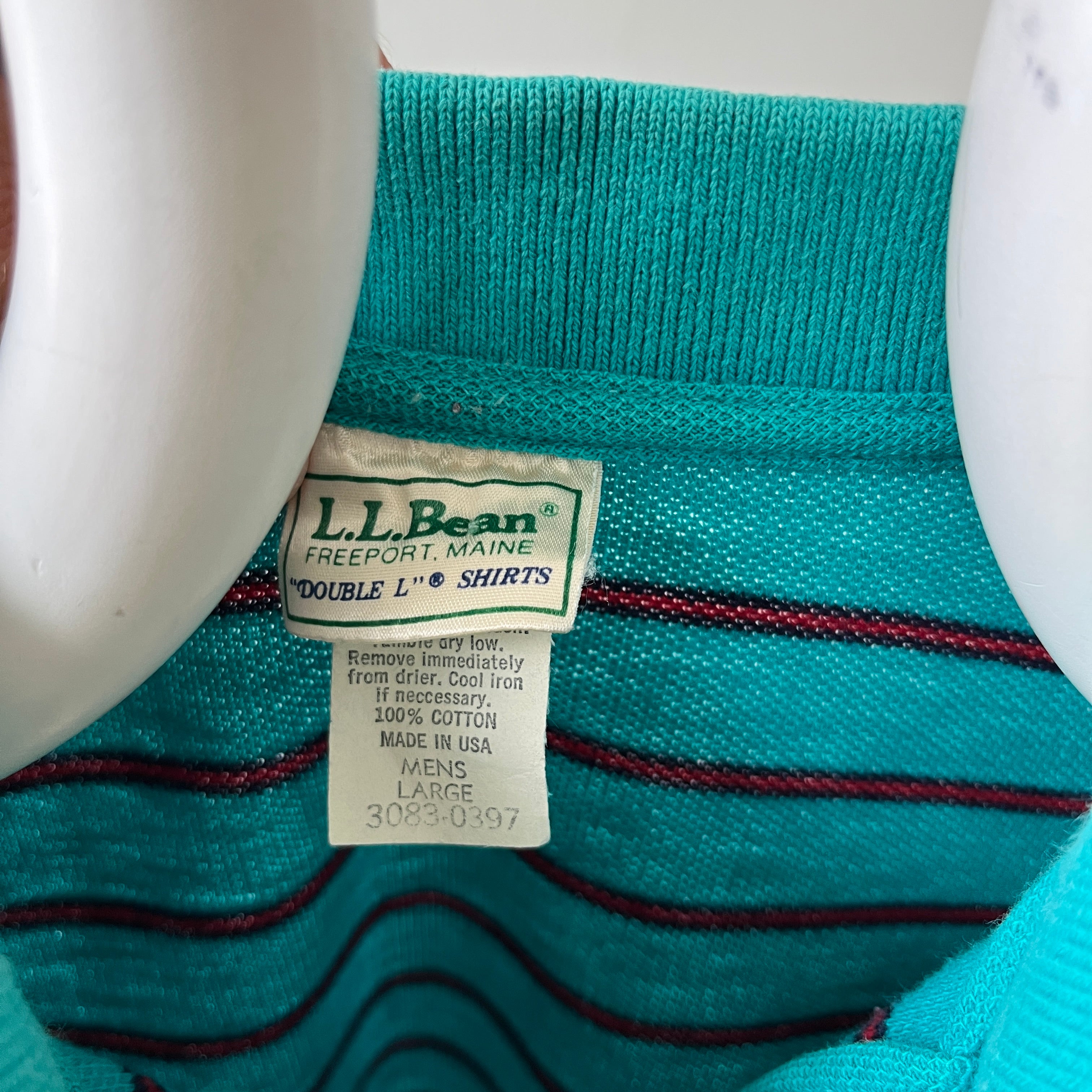 1980s USA Made Striped LL Bean Polo T-Shirt - !!!