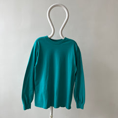1990s Blank Teal Long Sleeve T-Shirt by Hanes