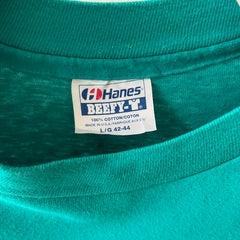 1990s Blank Teal Long Sleeve T-Shirt by Hanes