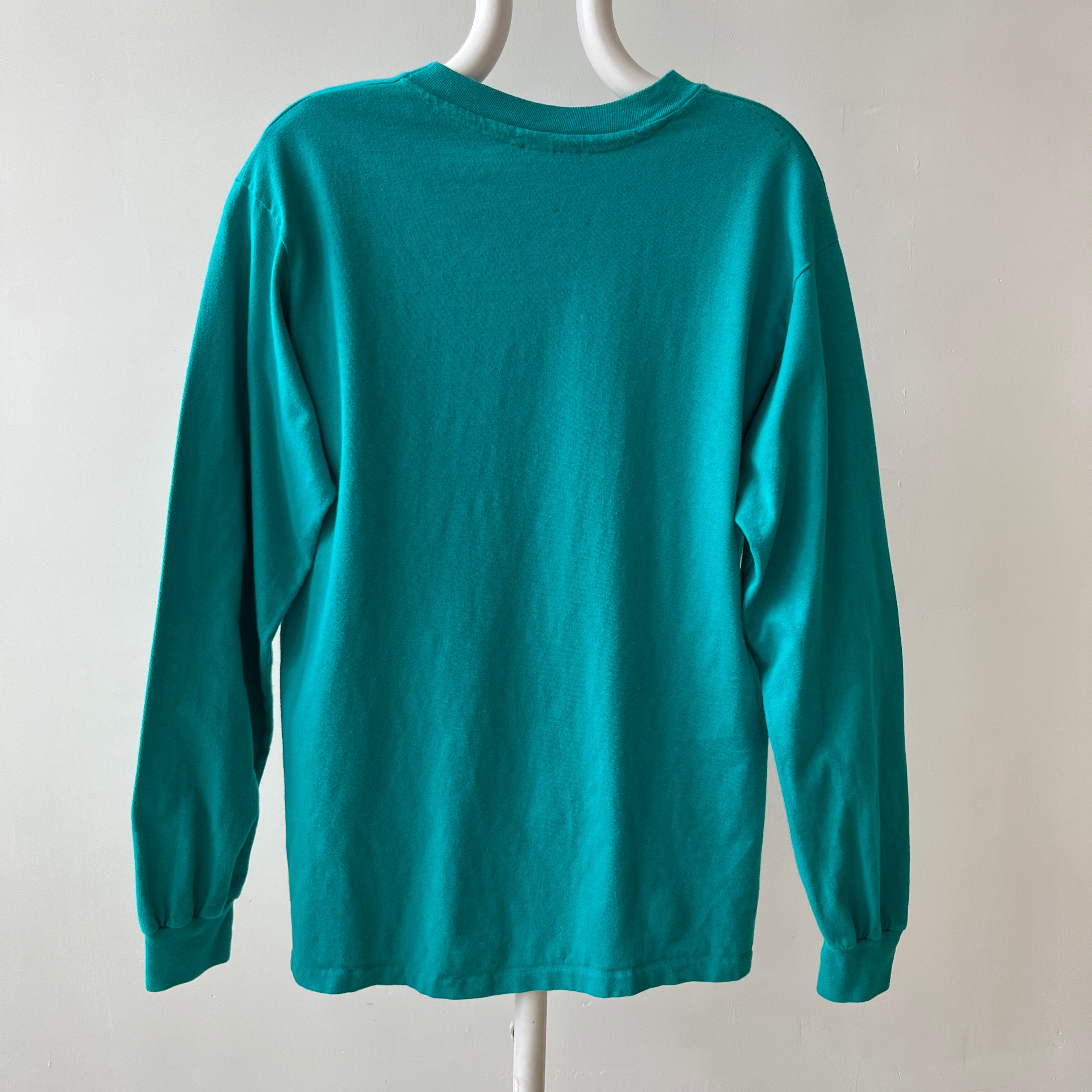 1990s Blank Teal Long Sleeve T-Shirt by Hanes