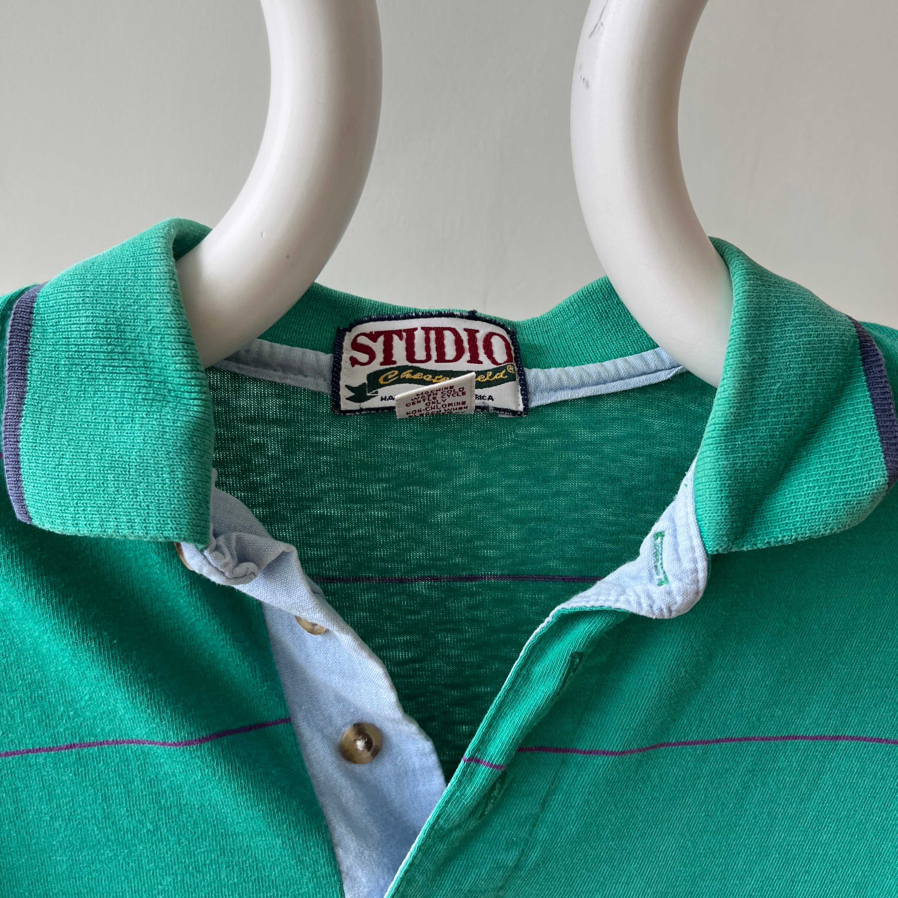 1980s Green/Teal Striped Polo T-Shirt