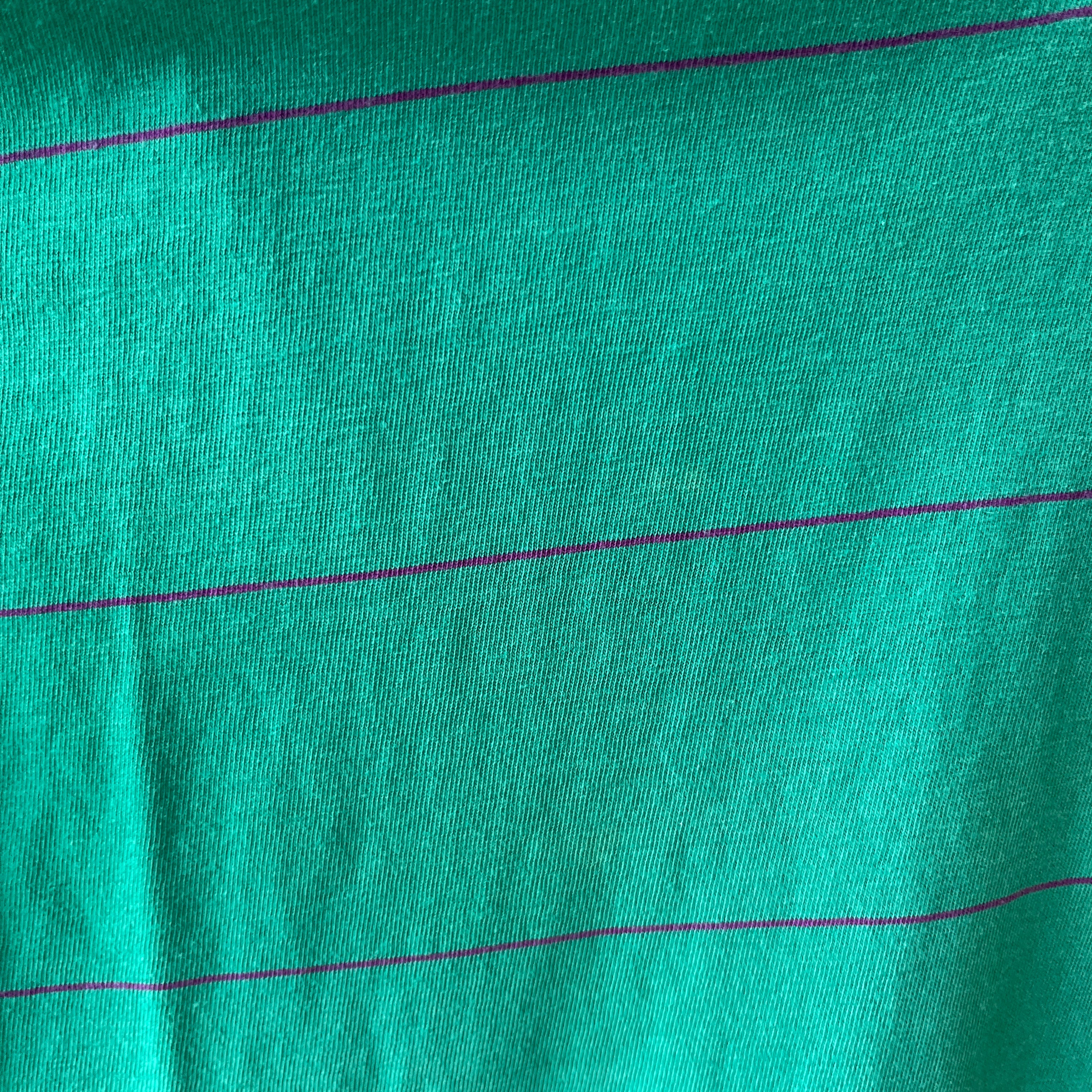1980s Green/Teal Striped Polo T-Shirt
