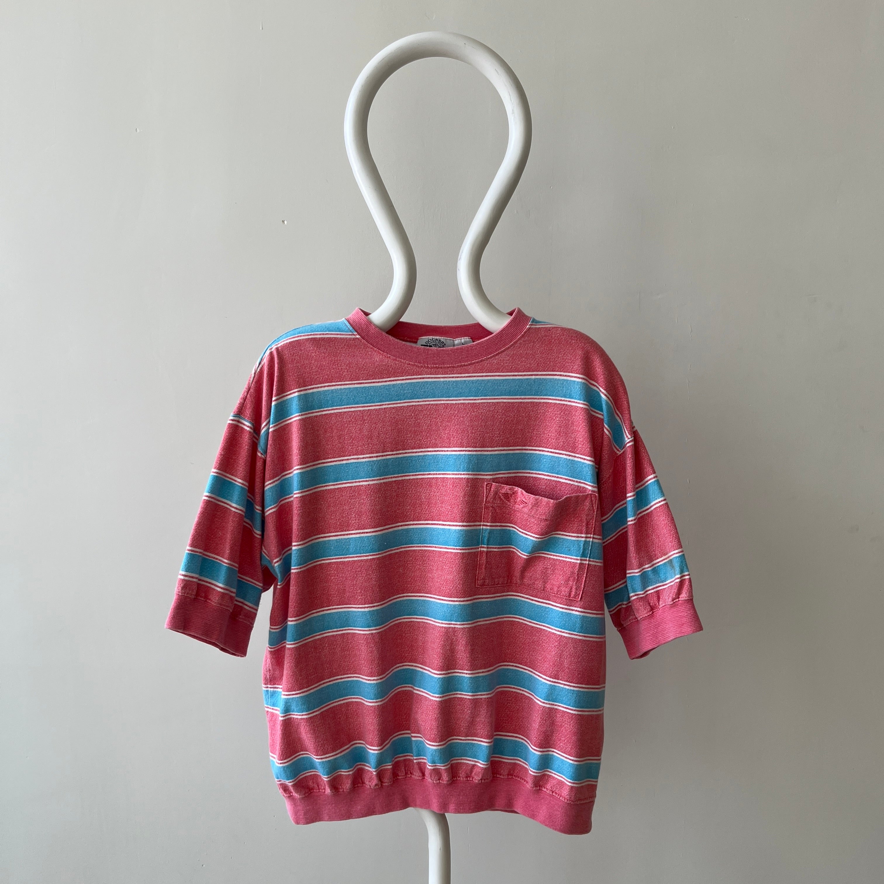 1980s Striped Pocket T-Shirt Cut Like a Sweatshirt