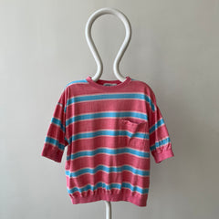 1980s Striped Pocket T-Shirt Cut Like a Sweatshirt