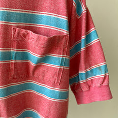 1980s Striped Pocket T-Shirt Cut Like a Sweatshirt