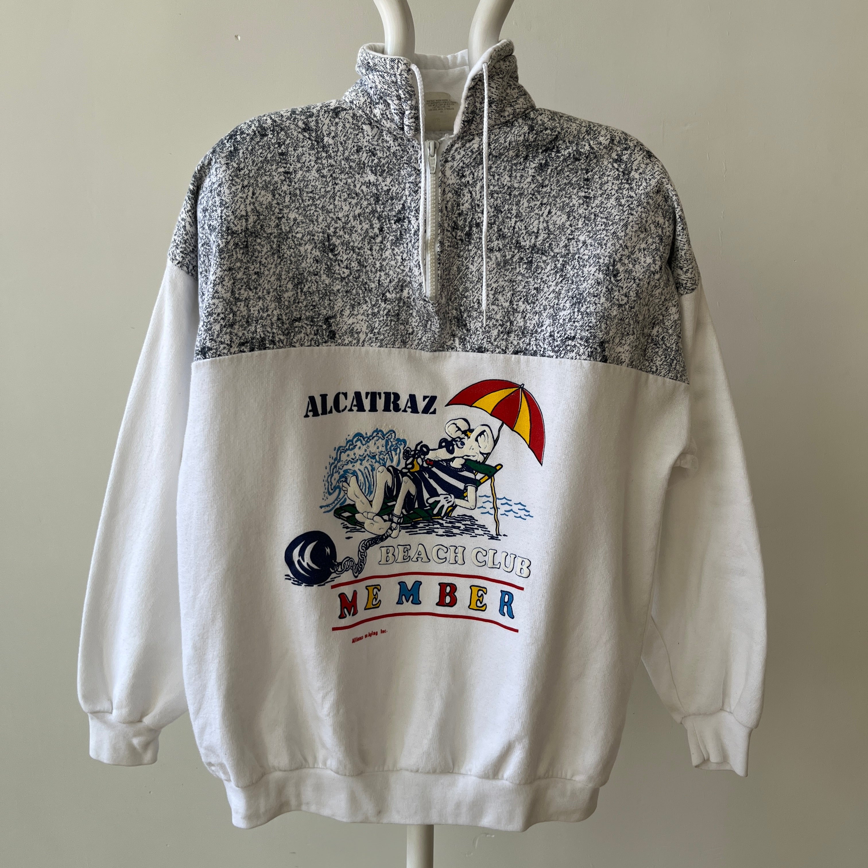 1980s Alcatraz Beach Club 1/4 Zip Sweatshirt - Bad 80s Humor