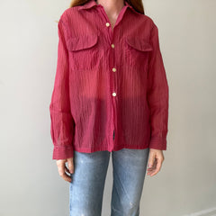1950s Red Sheer Loop Collar Button Down Shirt