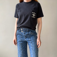 1970s BACKSIDE Horney's Harley Motorcycle Sales Cut Hem Selvedge Pocket T-Shirt - !!!