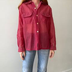 1950s Red Sheer Loop Collar Button Down Shirt