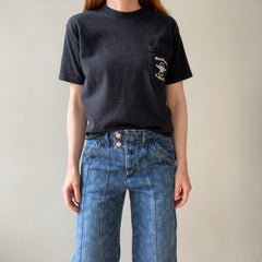 1970s BACKSIDE Horney's Harley Motorcycle Sales Cut Hem Selvedge Pocket T-Shirt - !!!