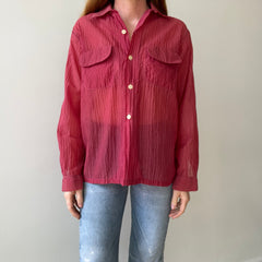 1950s Red Sheer Loop Collar Button Down Shirt