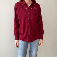 1950s Dark Red Cotton Rockabilly Button Down Shirt