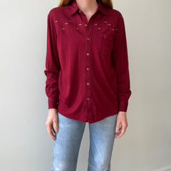 1950s Dark Red Cotton Rockabilly Button Down Shirt