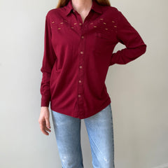 1950s Dark Red Cotton Rockabilly Button Down Shirt