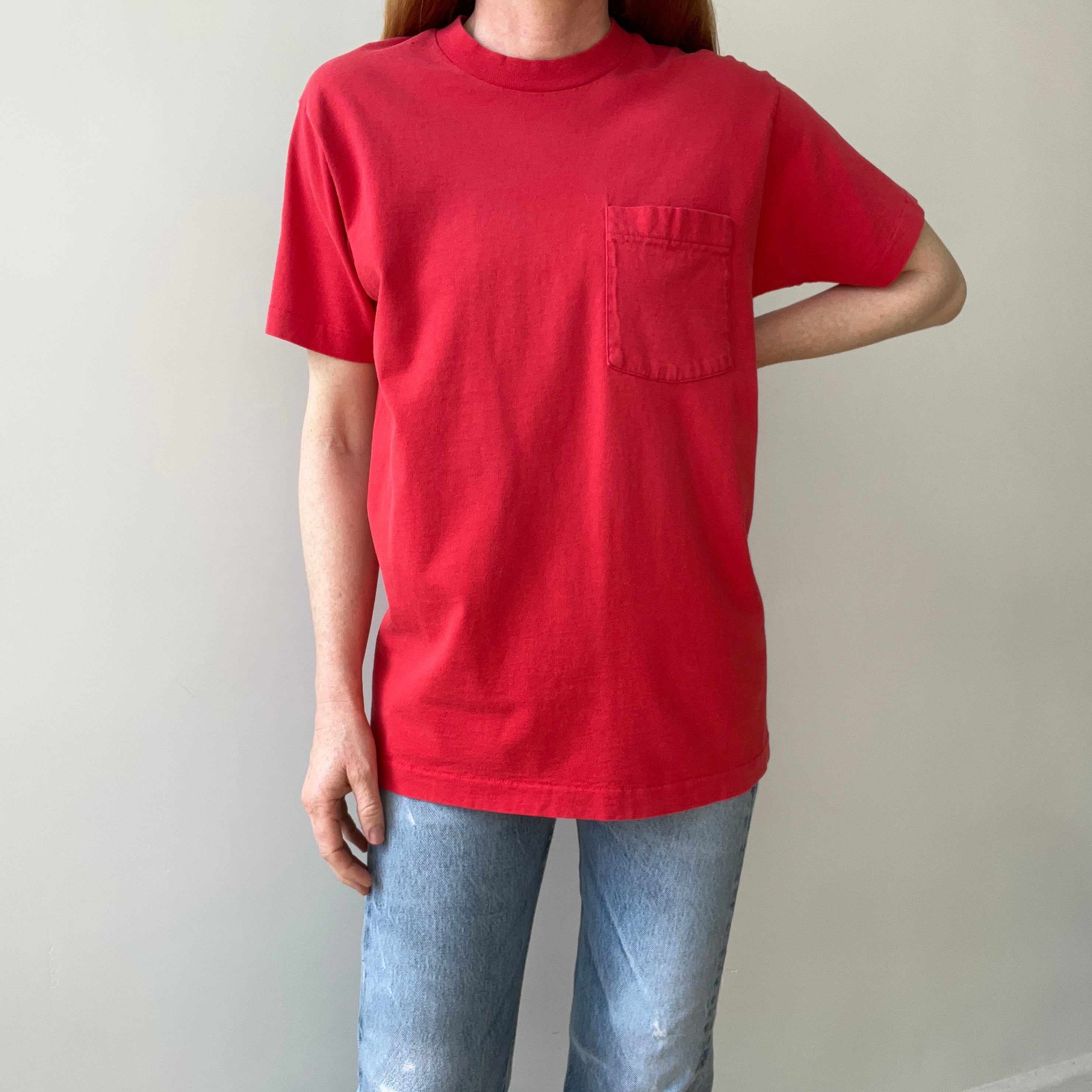 1980s Blank Red Pocket T
