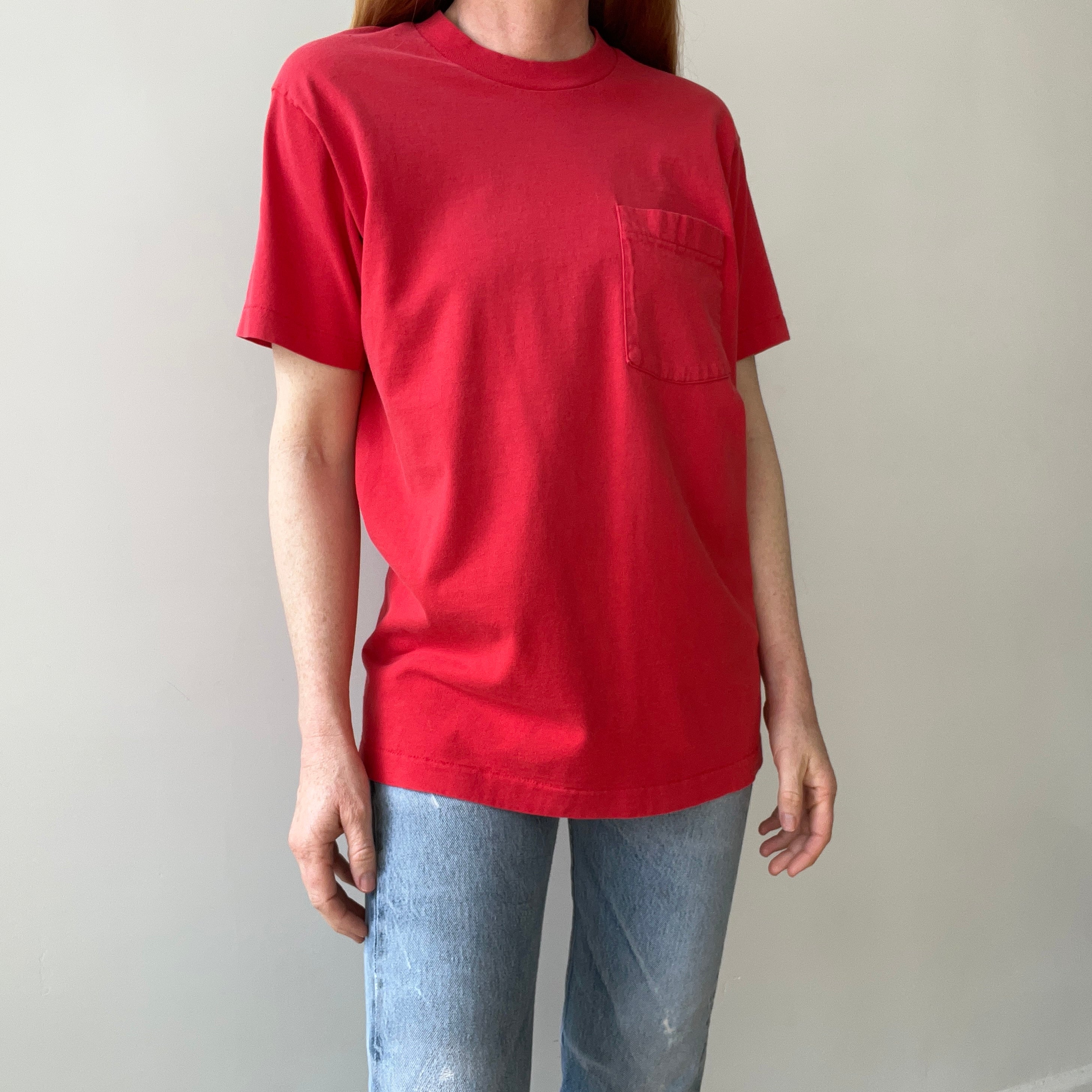 1980s Blank Red Pocket T