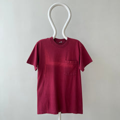 1990s Blank Burgundy Faded Pocket T Shirt