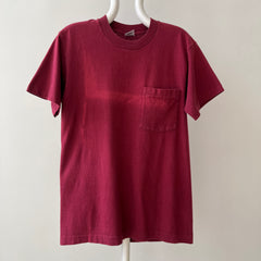 1990s Blank Burgundy Faded Pocket T Shirt