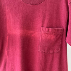 1990s Blank Burgundy Faded Pocket T Shirt