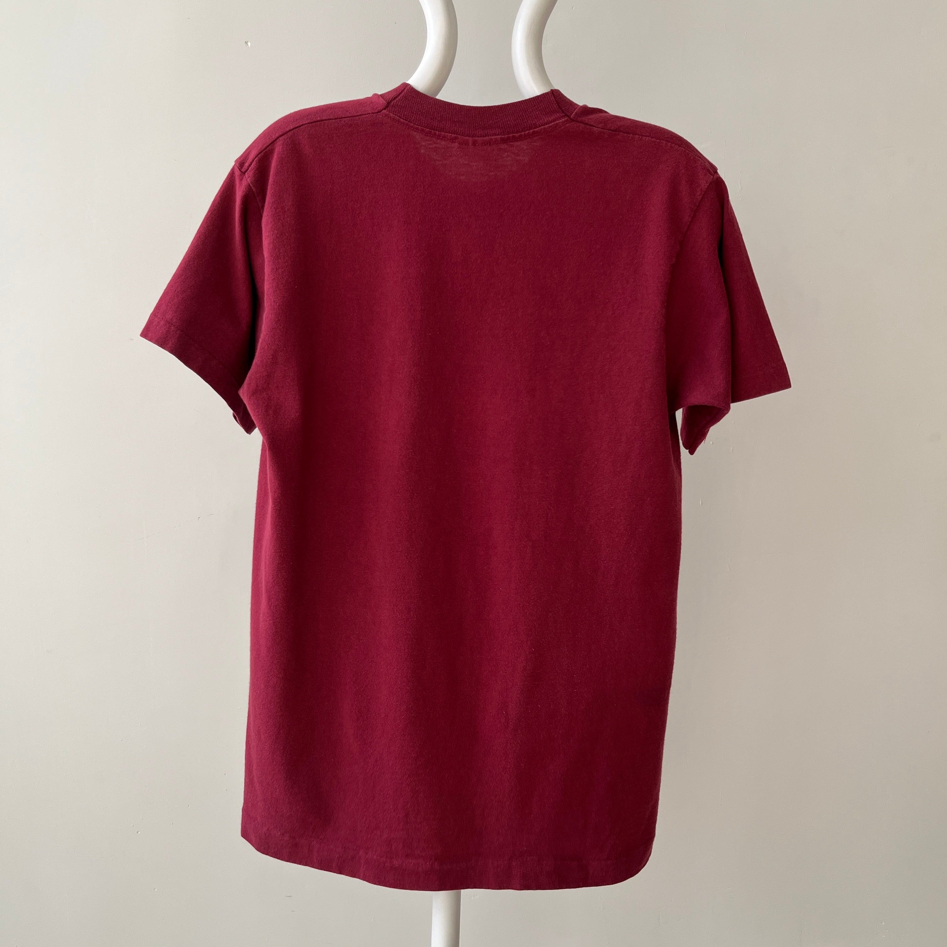1990s Blank Burgundy Faded Pocket T Shirt