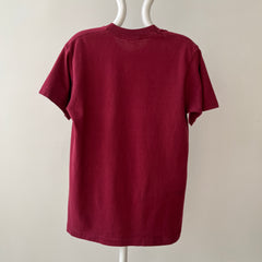 1990s Blank Burgundy Faded Pocket T Shirt