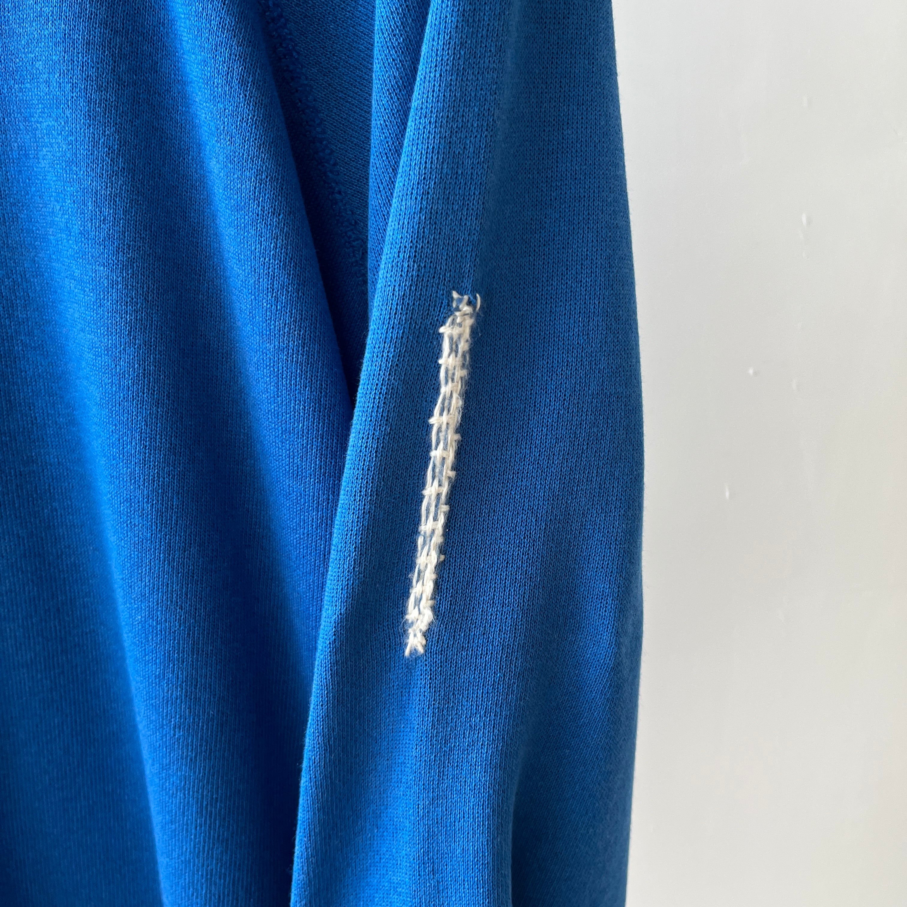 1990s Blank Blue Repaired Sweatshirt